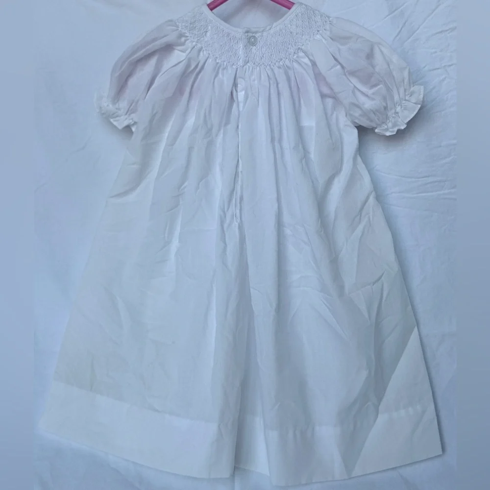 Petit Ami White Hand Embroidered Baby gown with bonnet